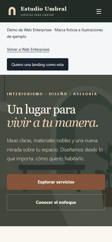 La misma landing en un celular